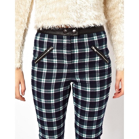 ASOS skinny pants with plaid check & pu waistband - Picture 4 of 9